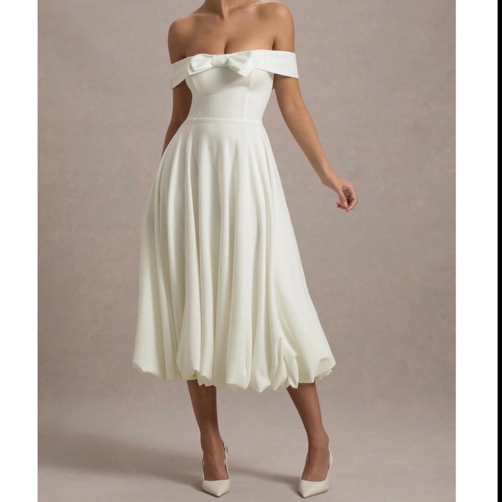 Club L London Off-Shoulder White Midi Dress